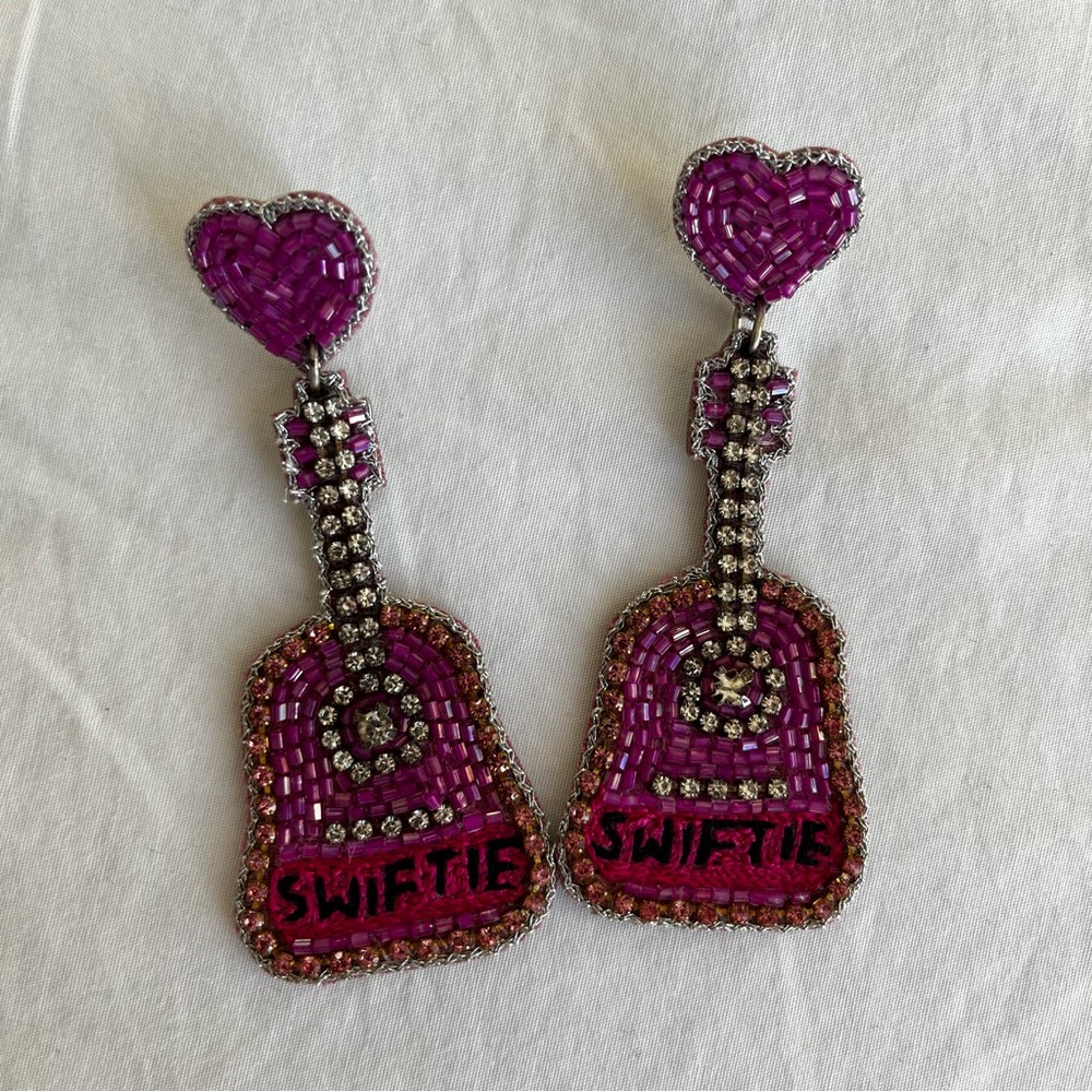 NWOT Pink Beaded Guitar Earrings